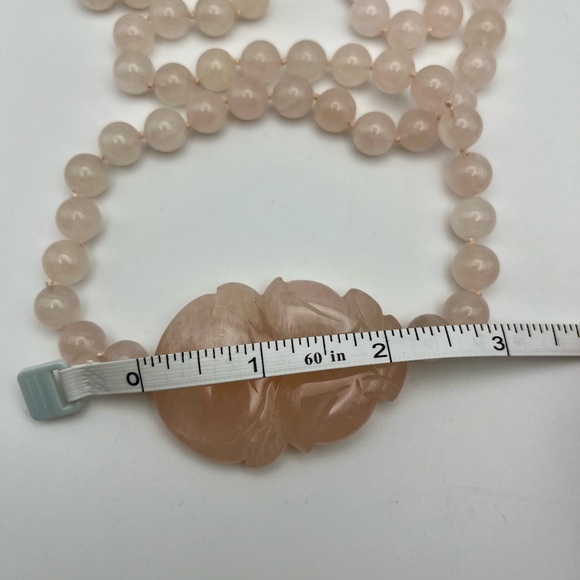 Vintage Chinese Rose Quartz Hand Knotted Mala Lotus Necklace - Picture 4 of 8